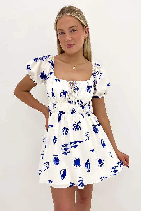 Darcey Mini Dress White Blue