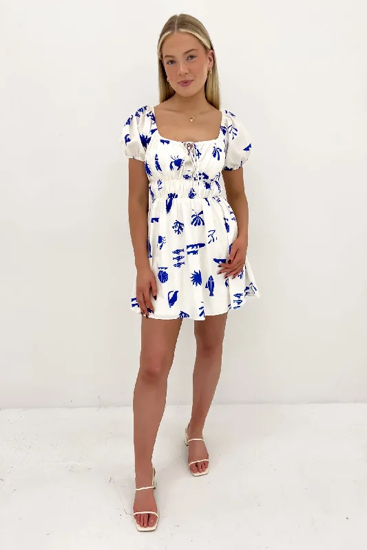 Darcey Mini Dress White Blue