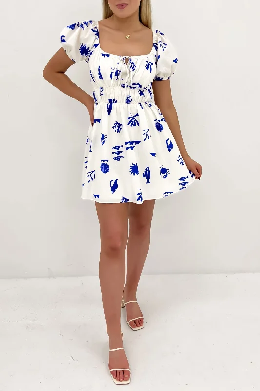 Darcey Mini Dress White Blue