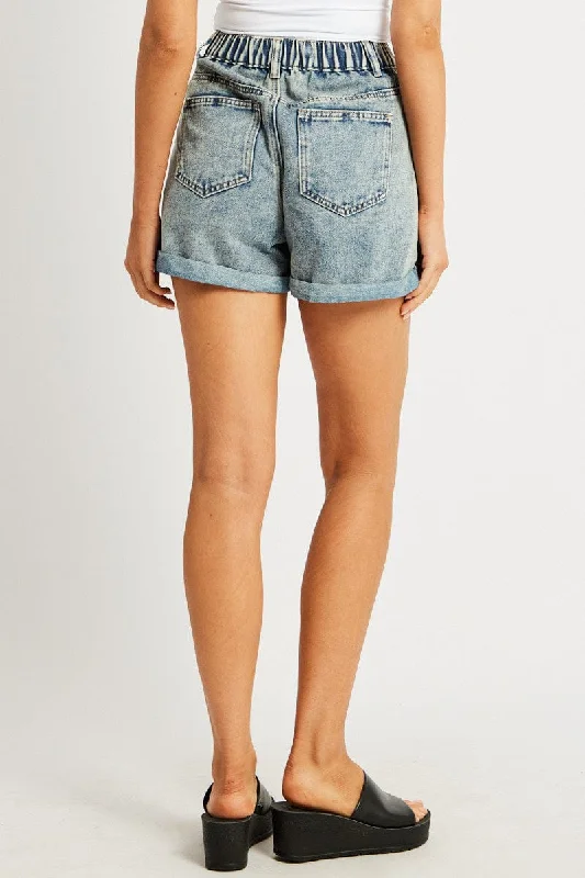 Denim Relaxed Short High Rise Elastic Waist