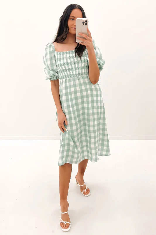 Laylin Midi Dress Sage Check