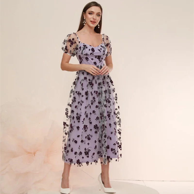 NiDELL FC-230010 Fashion New European and American Women's Clothing Elegant Puff Sleeve Dress in Stock