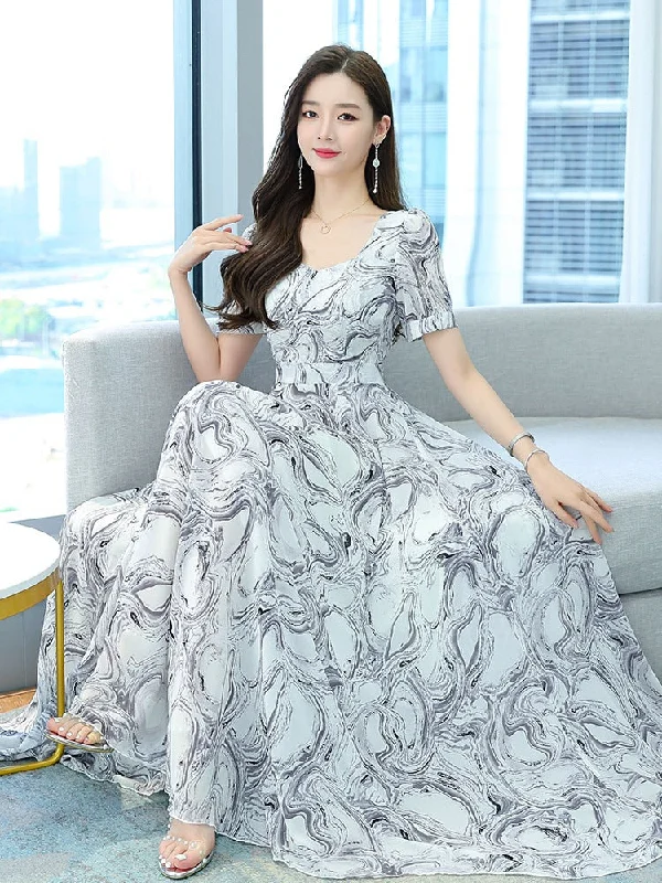 NiDELL Ice Silk Dress Women's Summer Sanya Seaside Vacation Fat High-End Temperament Floral Elegant Beach Dress Long Dress