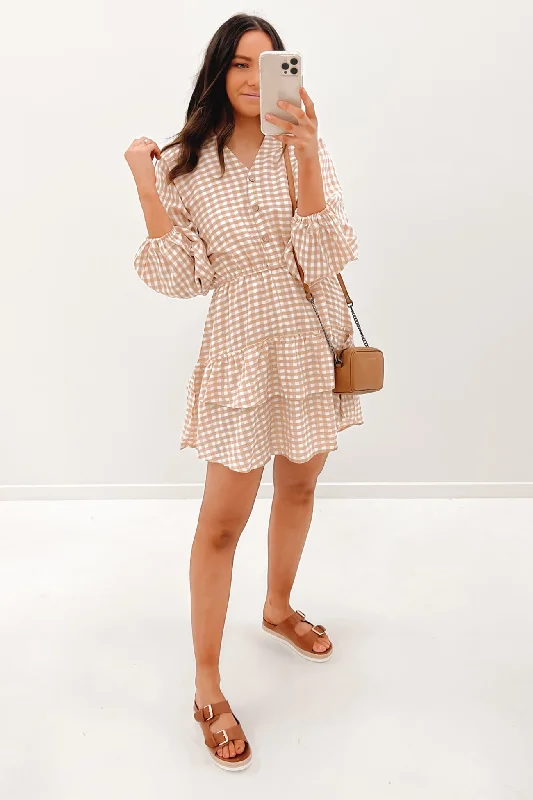 Opal Mini Dress Beige Check