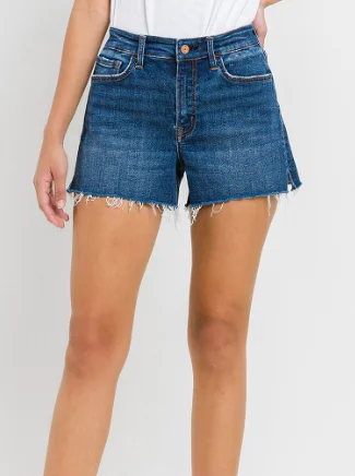 Rebecca Raw Hem Denim Shorts - Dark Wash