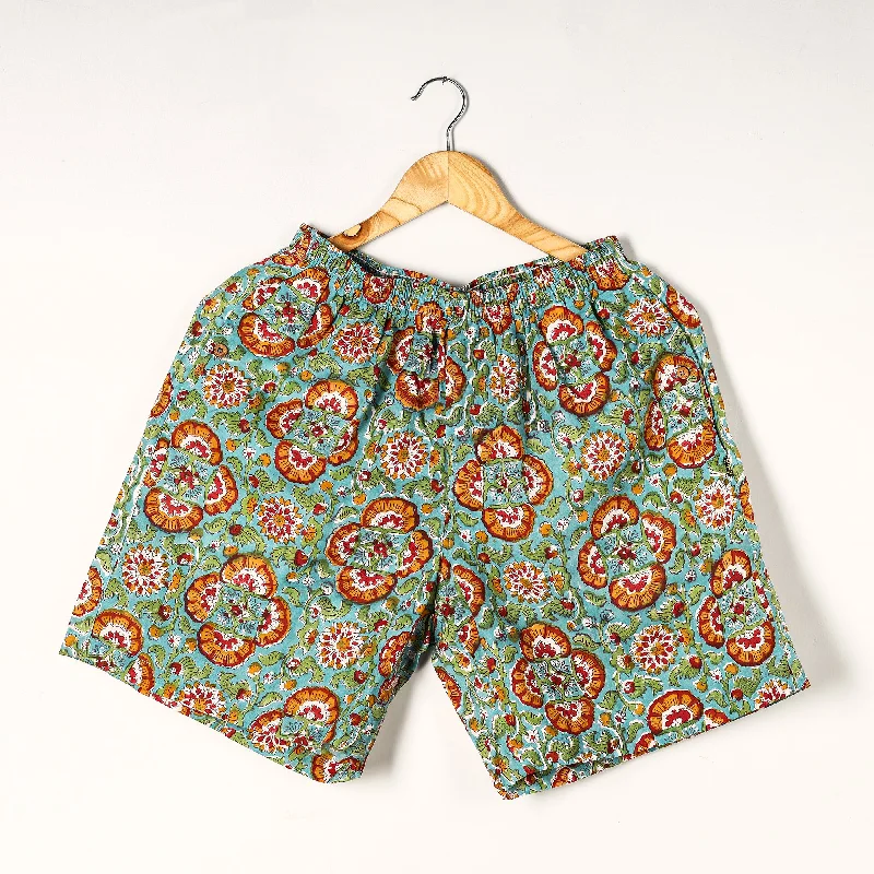 Green - Sanganeri Block Printed Cotton Unisex Boxer/Shorts