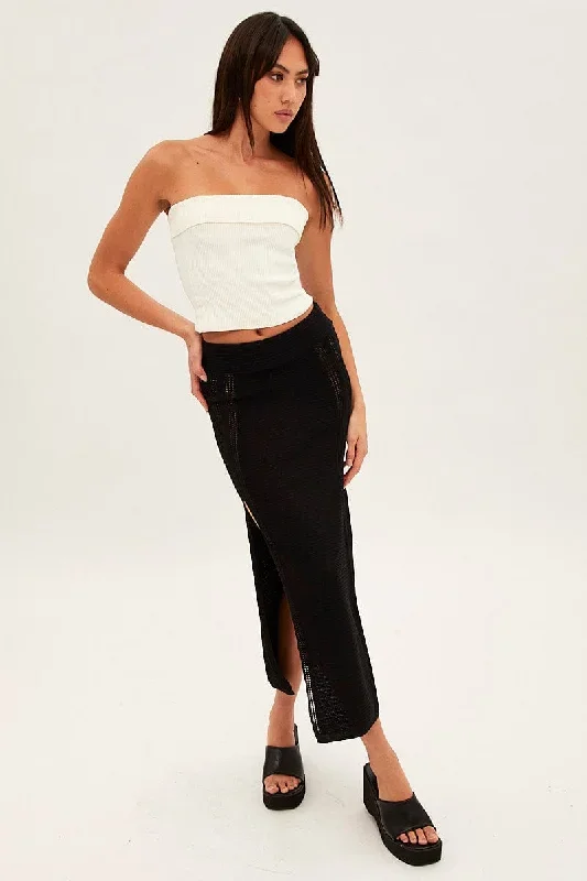 Black Midi Skirt Knit Front Split