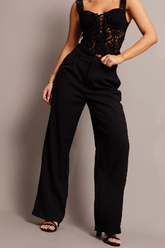 Black Wide Leg Pants High Rise