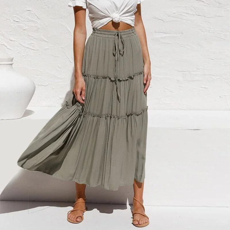 Bohemian Ruffle Maxi Skirt