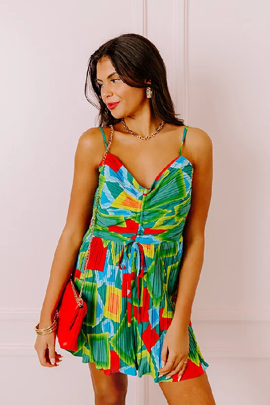 Coastal Charm Pleated Romper In Green