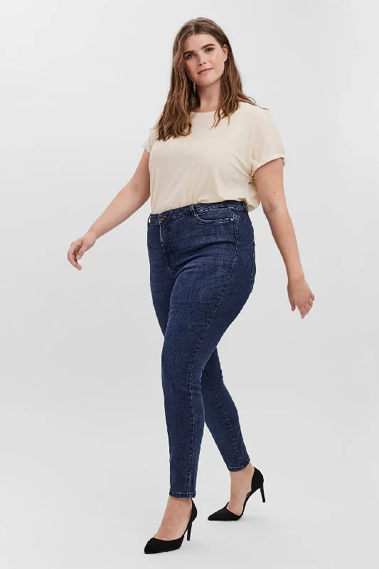 Curve - High Waist Jeans in Dark Blue Denim