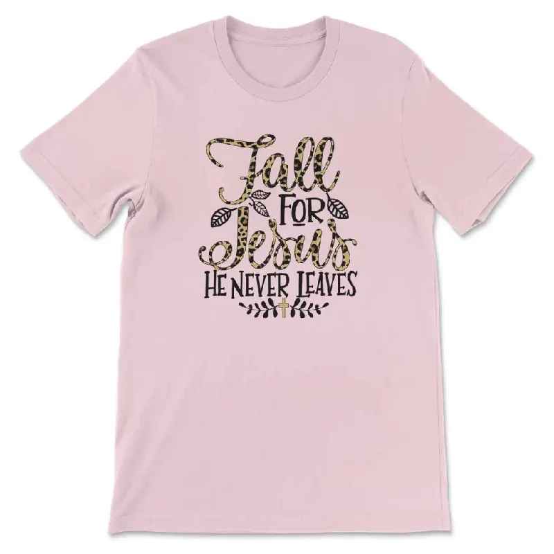 fall-for-jesus-he-never-leaves-leopard-womens-christian-t-shirt