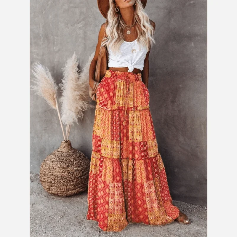 Floral Print Bohemian Maxi Skirt