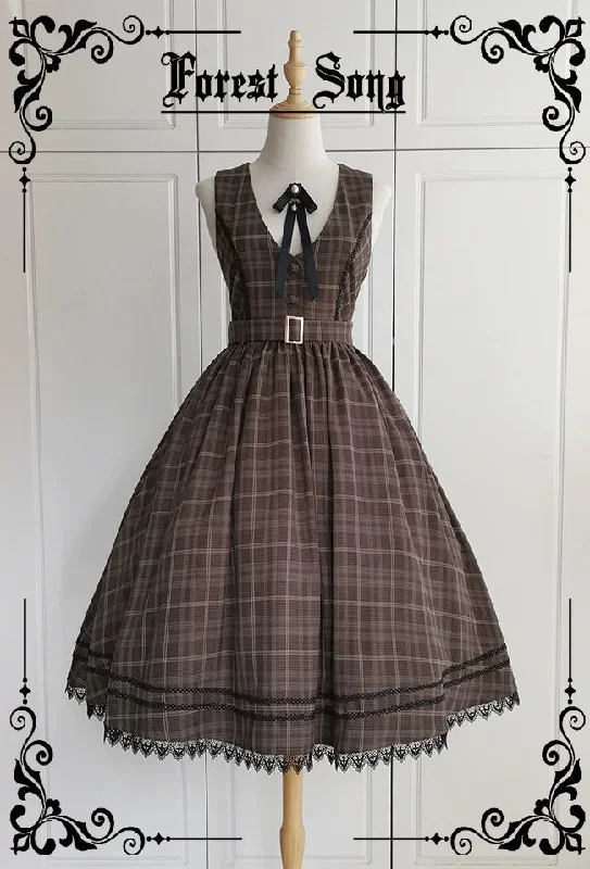 (Buyforme)Forest Song~Grena's Poems V-Neck Plaid Jumper Skirt