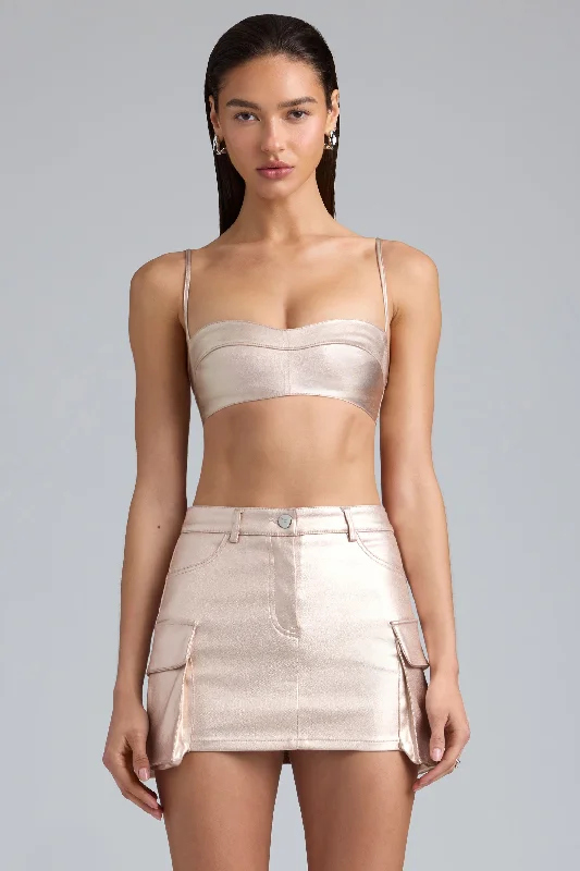 Metallic Denim Cropped Bralette in Champagne