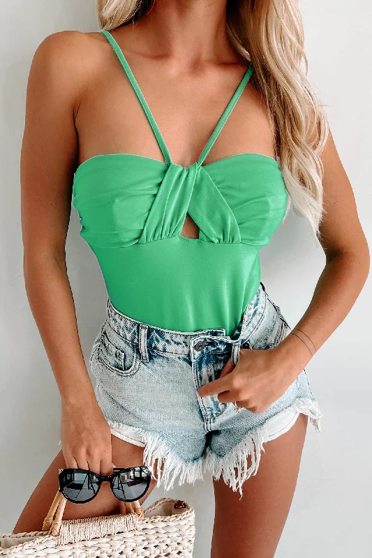 My Day Off Ruched Halter Bodysuit (Green)