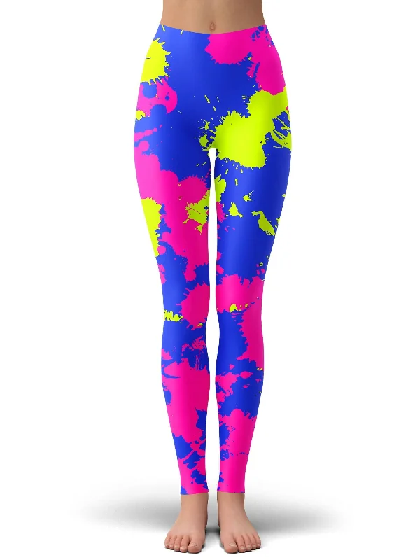 Neon Pink Purple Paint Splatter Leggings