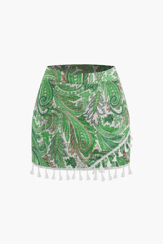 Paisley Print Tassel Hem Shorts