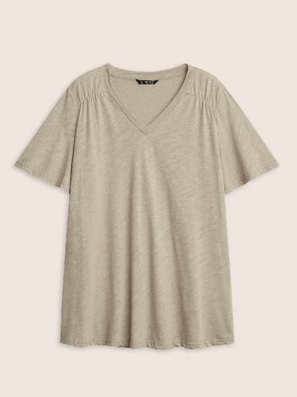 plain-ruffle-sleeve-heather-v-neck-t-shirt