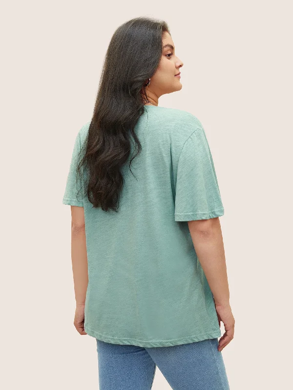 plain-ruffle-sleeve-heather-v-neck-t-shirt