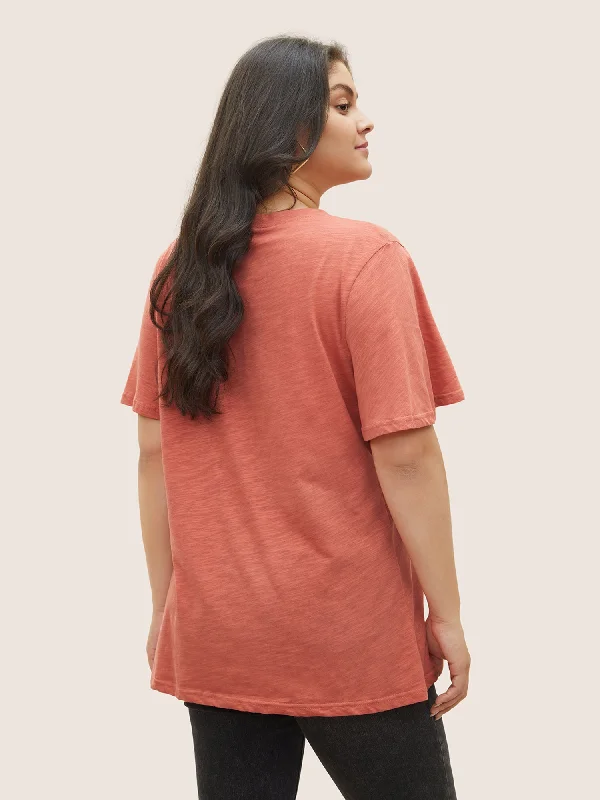 plain-ruffle-sleeve-heather-v-neck-t-shirt