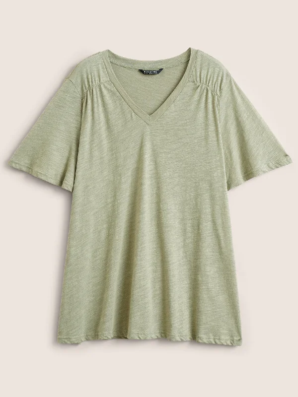 plain-ruffle-sleeve-heather-v-neck-t-shirt