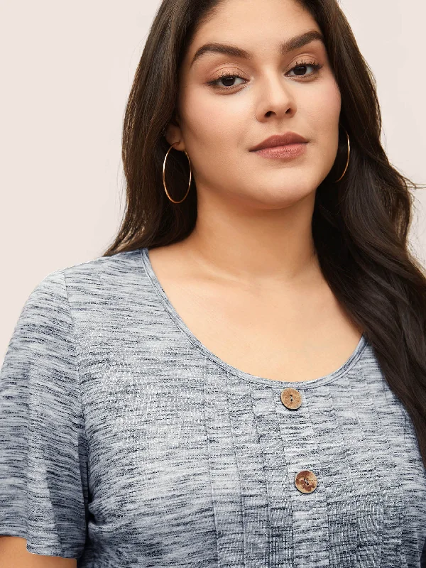 round-neck-heather-pleated-button-detail-t-shirt