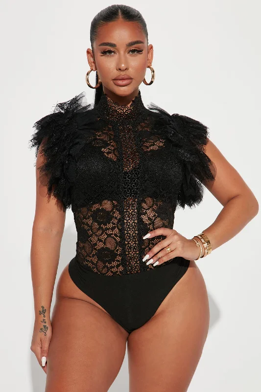 Ruffle Some Feathers Bodysuit - Black