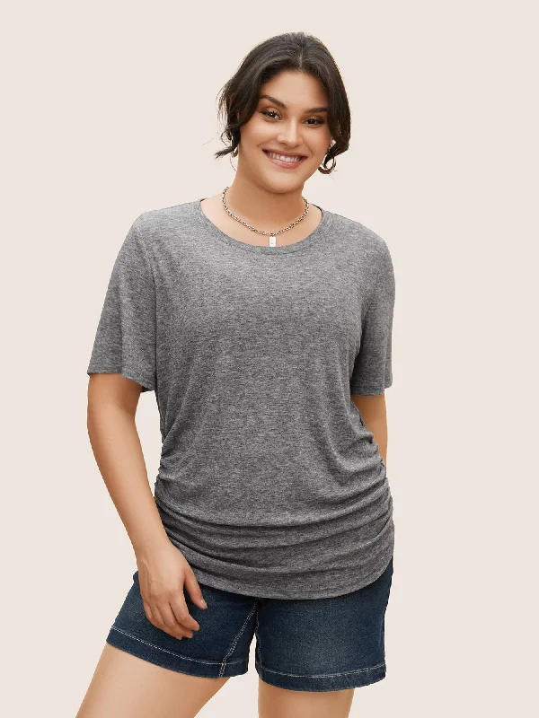 Solid Heather Crew Neck Ruched T-shirt