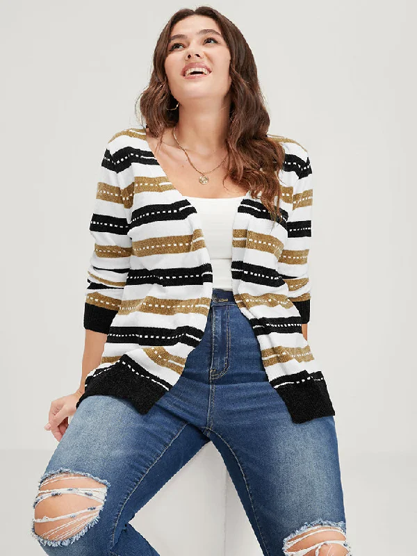 striped-contrast-pointelle-knit-jacquard-open-front-cardigan