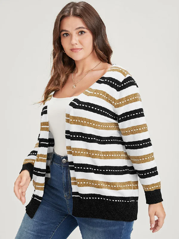 striped-contrast-pointelle-knit-jacquard-open-front-cardigan