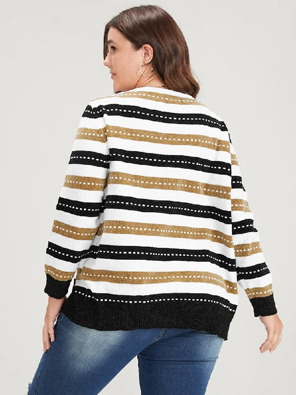 striped-contrast-pointelle-knit-jacquard-open-front-cardigan