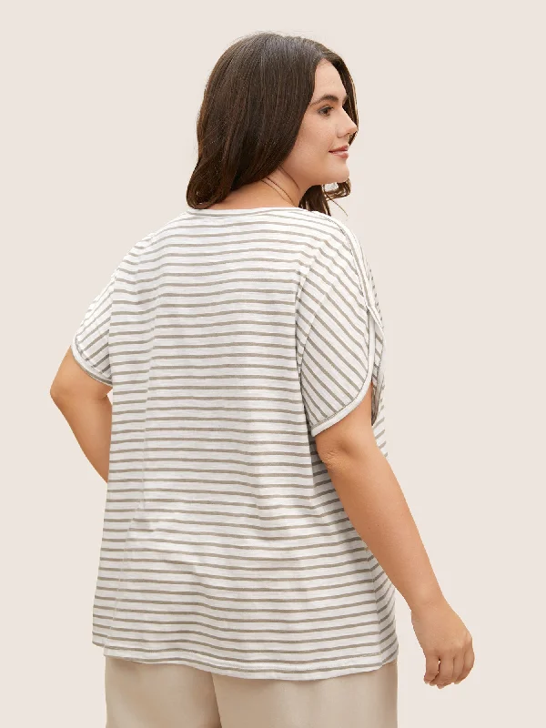 striped-print-round-neck-petal-sleeve-t-shirt