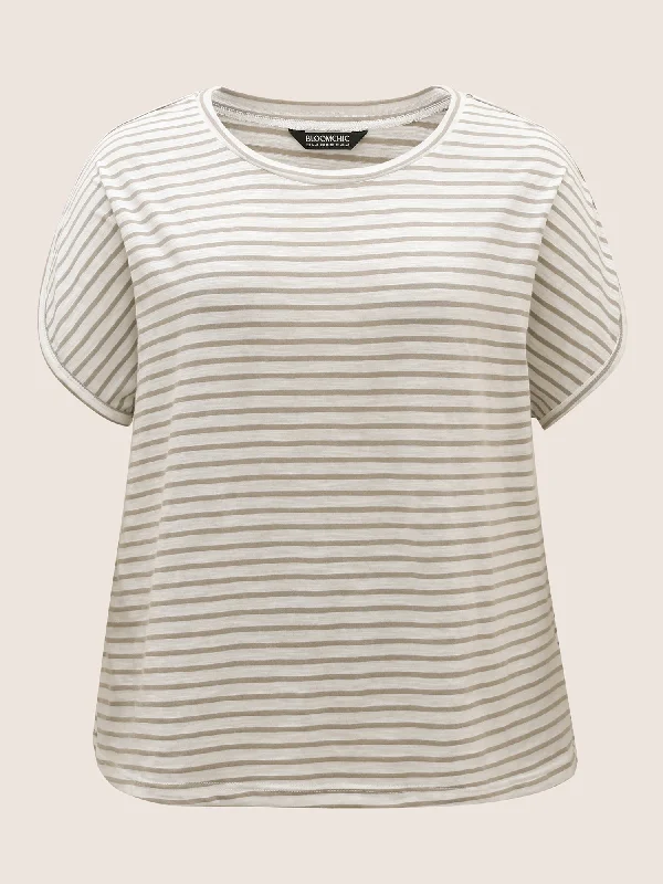 striped-print-round-neck-petal-sleeve-t-shirt