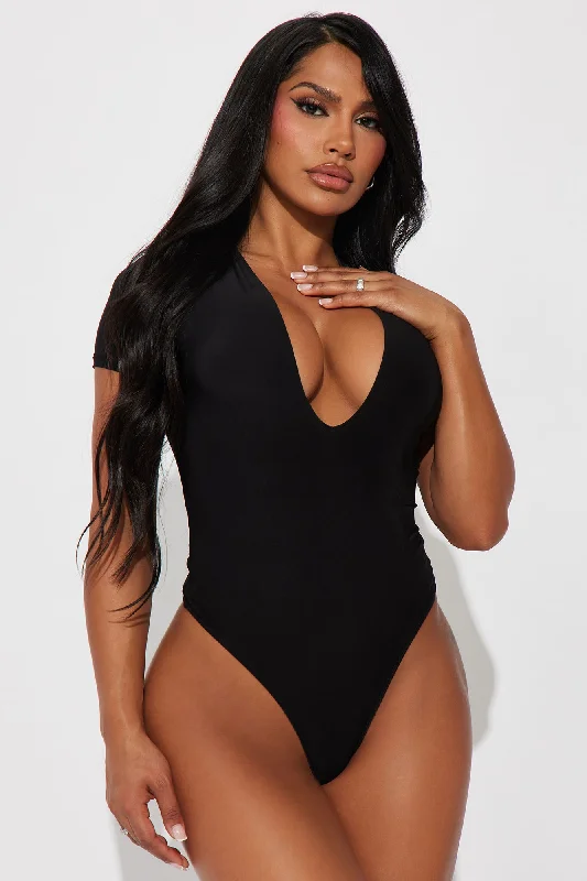 Take The Plunge Lined Bodysuit - Black