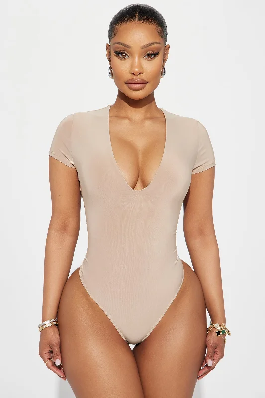 Take The Plunge Lined Bodysuit - Taupe