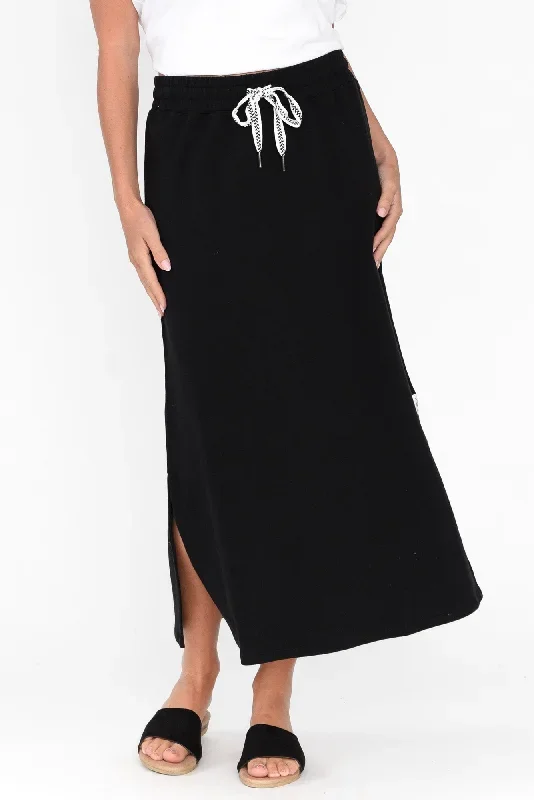 Travel Black Cotton Maxi Skirt