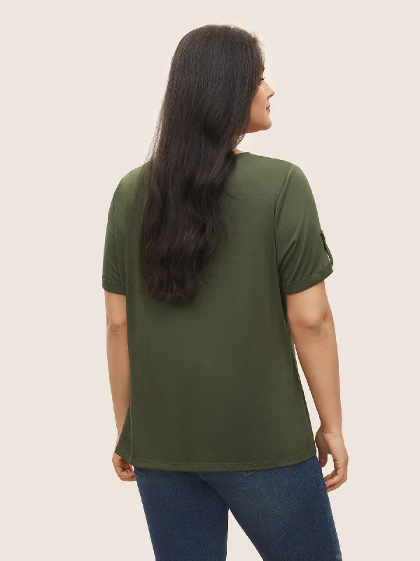 v-neck-solid-tab-sleeve-t-shirt