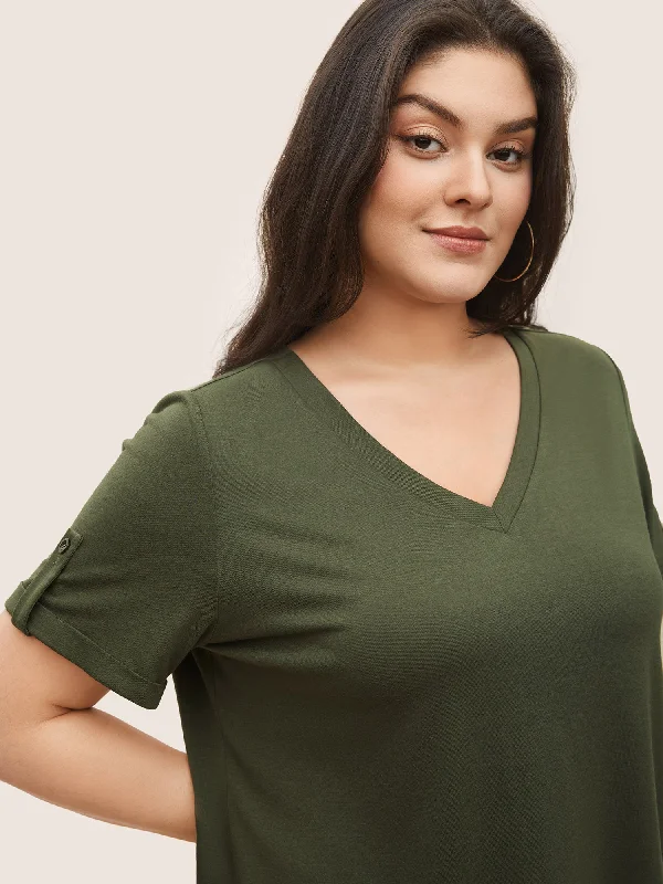 v-neck-solid-tab-sleeve-t-shirt