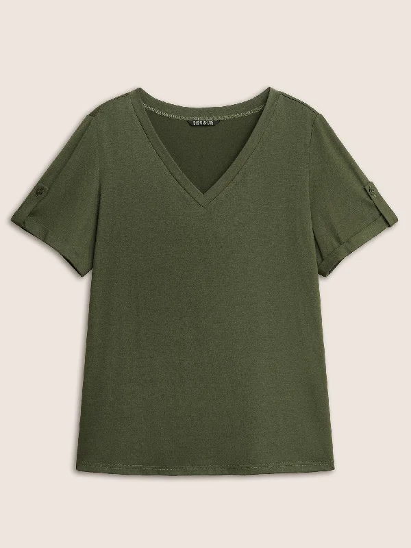 v-neck-solid-tab-sleeve-t-shirt