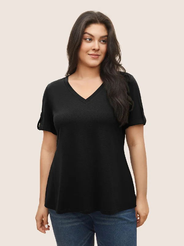 v-neck-solid-tab-sleeve-t-shirt