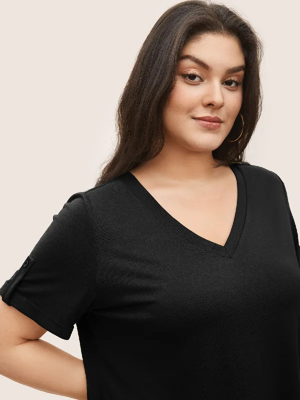 v-neck-solid-tab-sleeve-t-shirt