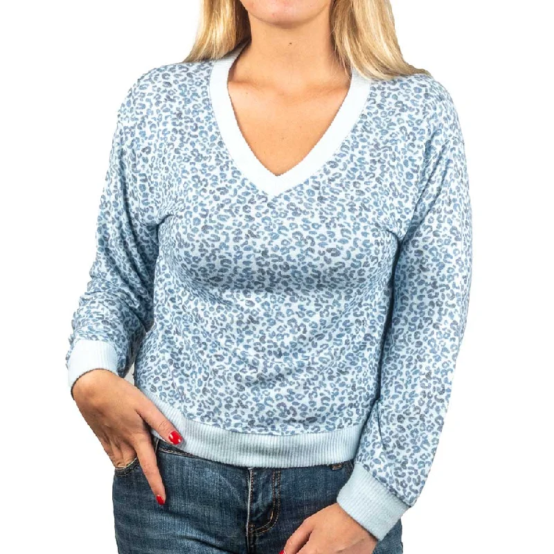 Lucky Brand Women's Blue Leopard Print Sweater