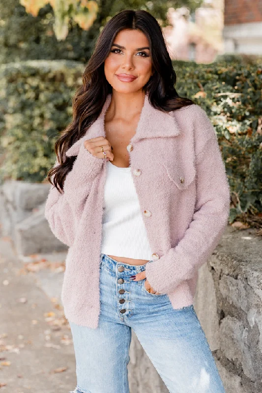 Want You To Know Mauve Fuzzy Collared Cardigan