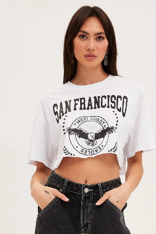 White Graphic T Shirt Short Sleeve Crop