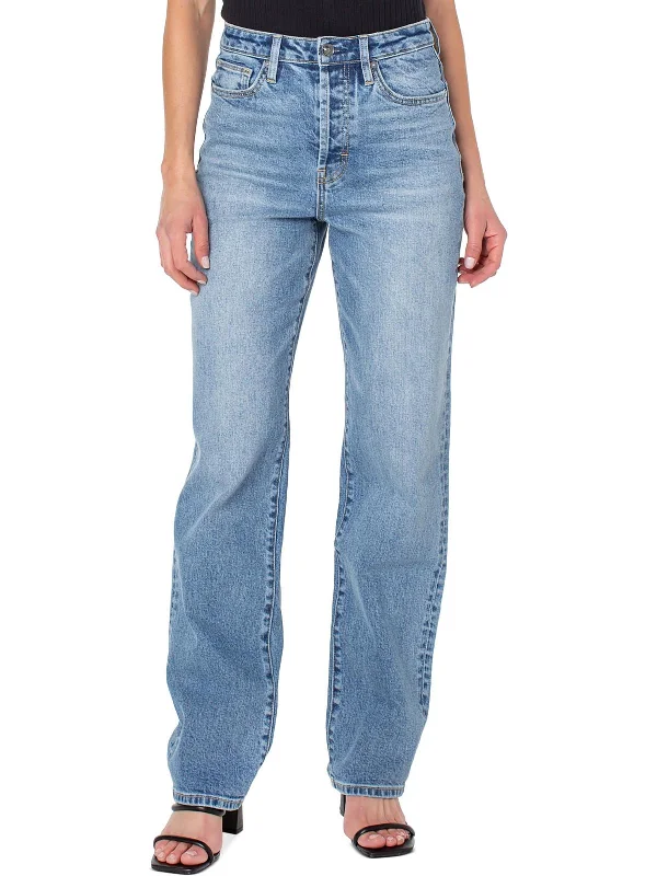 Womens Denim Light Wash Straight Leg Jeans