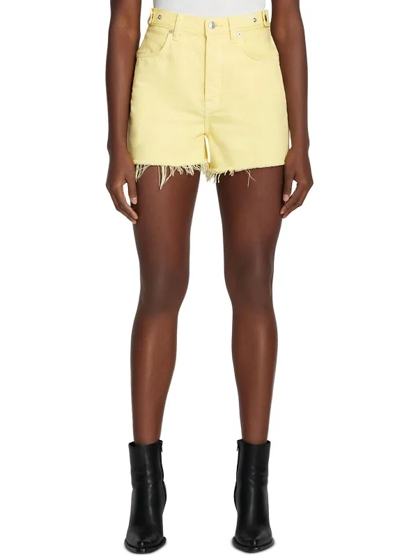 Womens High Rise Raw Hem Denim Shorts