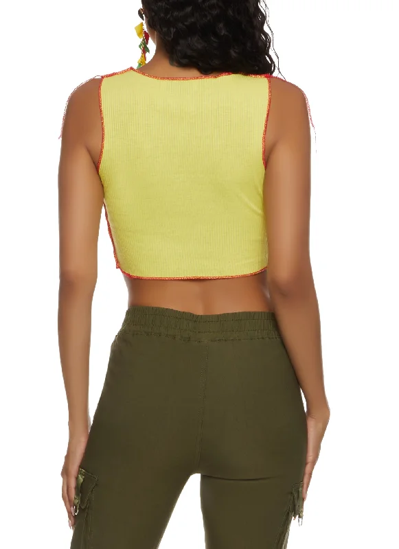 yellow-contrast-decorative-stitch-split-hem-cropped-tank-top-1301058751184